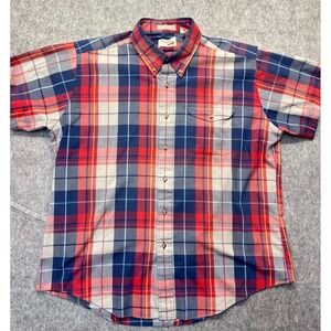 The Fox Collection Shirt Mens XL Short Sleeve Plaid Cotton Blend Red Blue Plaid